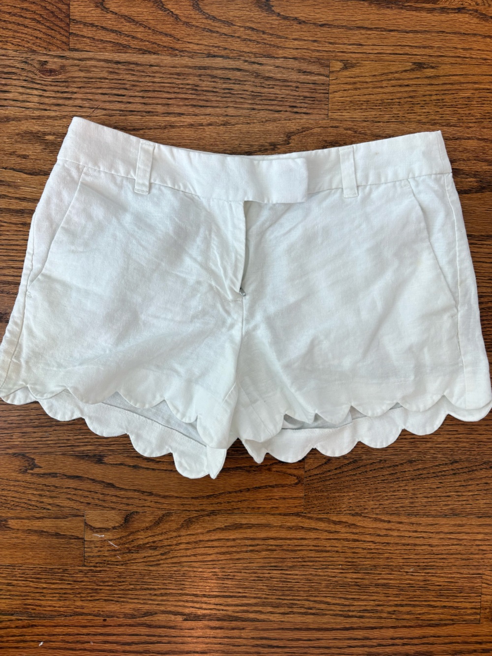 JCrew Women’s Scallop Hem White Linen Blend Shorts